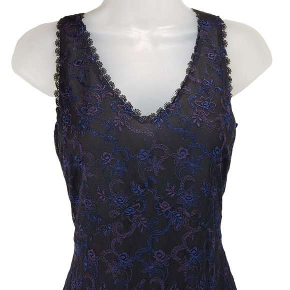 Vtg 90s Laura Ashley Sleeveless Maxi Dress 6 Womens Purple Lace Over Black Base - Picture 8 of 15